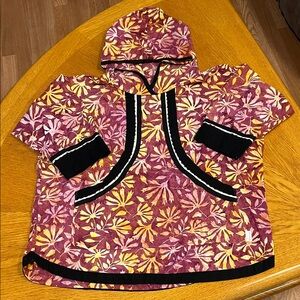 Floral Hooded Blouse - Burgundy and Yellow